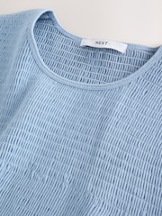 Chambray Blue Cap Sleeve Shirred Body Jersey Midi Dress - Image 2 of 3