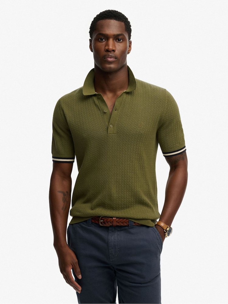 Superdry Green Knitted Texture Polo Shirt - Image 1 of 6