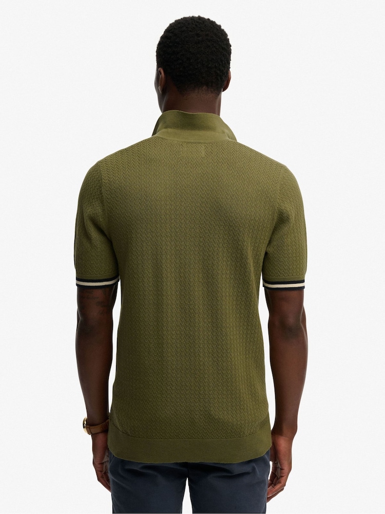 Superdry Green Knitted Texture Polo Shirt - Image 2 of 6