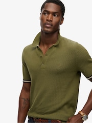 Superdry Green Knitted Texture Polo Shirt - Image 4 of 6