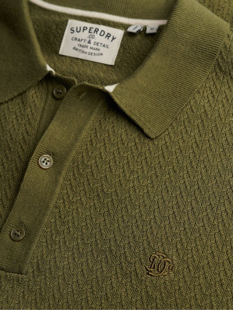 Superdry Green Knitted Texture Polo Shirt - Image 6 of 6