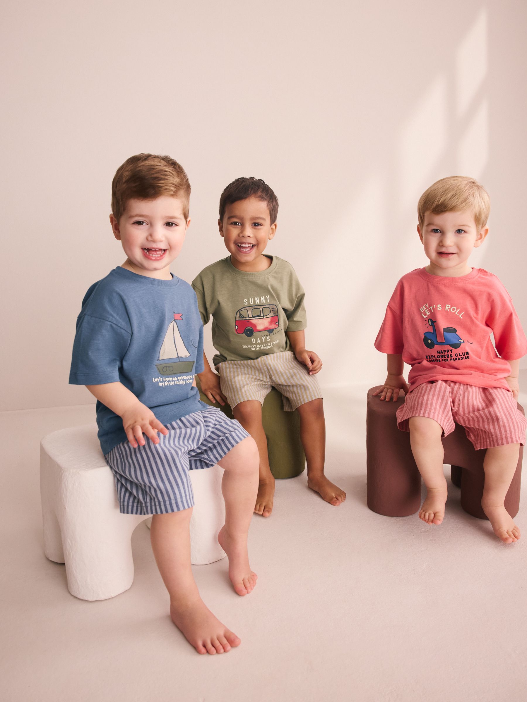 Blue/Green/Coral Transport Short Pyjamas 3 Pack (9mths-8yrs)