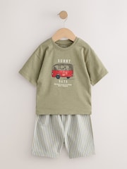 Blue/Green/Coral Transport - Woven Short Pyjamas 3 Pack (9mths-8yrs) - Image 5 de 7