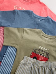 Blue/Green/Coral Transport - Woven Short Pyjamas 3 Pack (9mths-8yrs) - Image 6 de 7