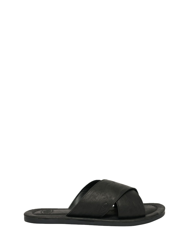Superdry Black Vintage Cross Strap Sliders - Image 1 of 8
