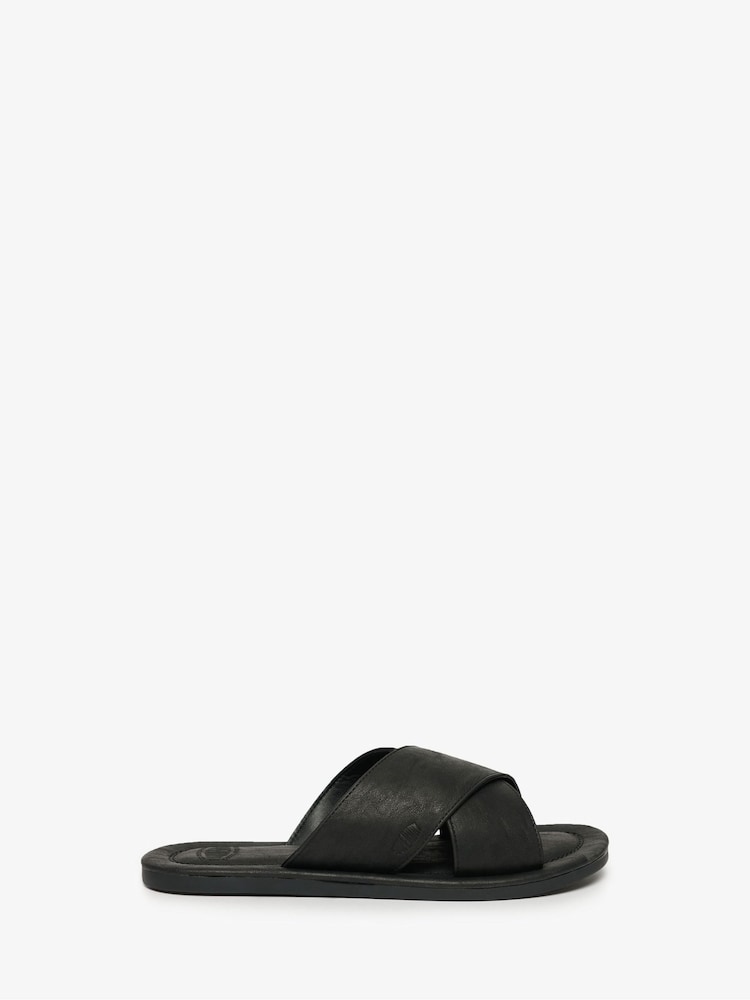 Superdry Black Vintage Cross Strap Sliders - Image 2 of 8