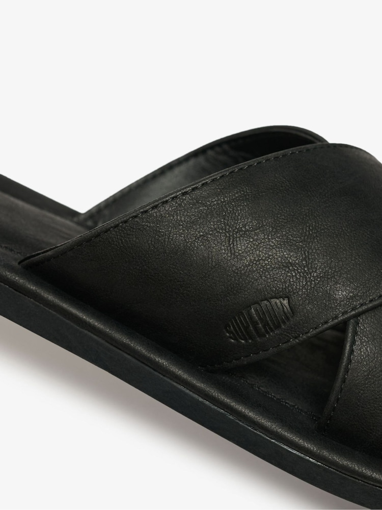 Superdry Black Vintage Cross Strap Sliders - Image 8 of 8