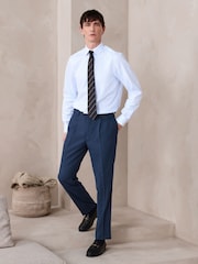 Navy Blue Slim Fit Textured Smart Trousers with Side Adjuster - Image 2 of 12