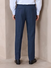Navy Blue Slim Fit Textured Smart Trousers with Side Adjuster - Image 3 of 12