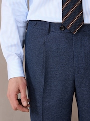 Navy Blue Slim Fit Textured Smart Trousers with Side Adjuster - Image 4 of 12