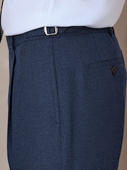 Navy Blue Slim Fit Textured Smart Trousers with Side Adjuster - Image 5 of 12