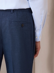 Navy Blue Slim Fit Textured Smart Trousers with Side Adjuster - Image 6 of 12
