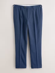 Navy Blue Slim Fit Textured Smart Trousers with Side Adjuster - Image 7 of 12