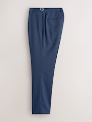 Navy Blue Slim Fit Textured Smart Trousers with Side Adjuster - Image 8 of 12