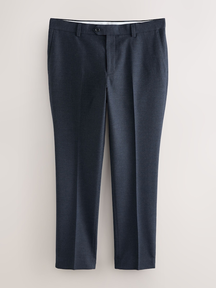 Navy Textured Smart Trousers with Side Elasticated Waistband - Image 1 of 5