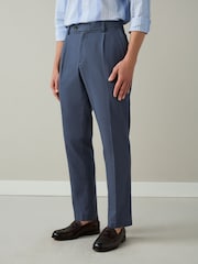 Blue Textured Cotton Smart Chinos - Image 1 of 9