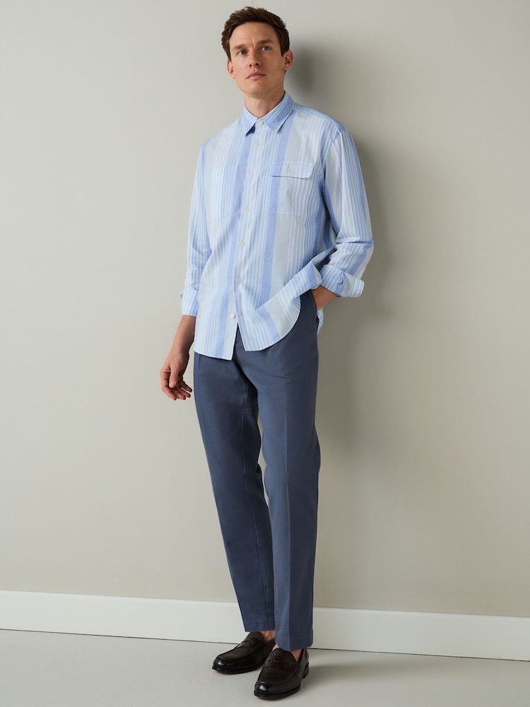 Blue Textured Cotton Smart Chinos - Image 2 of 9