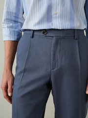 Blue Textured Cotton Smart Chinos - Image 4 of 9
