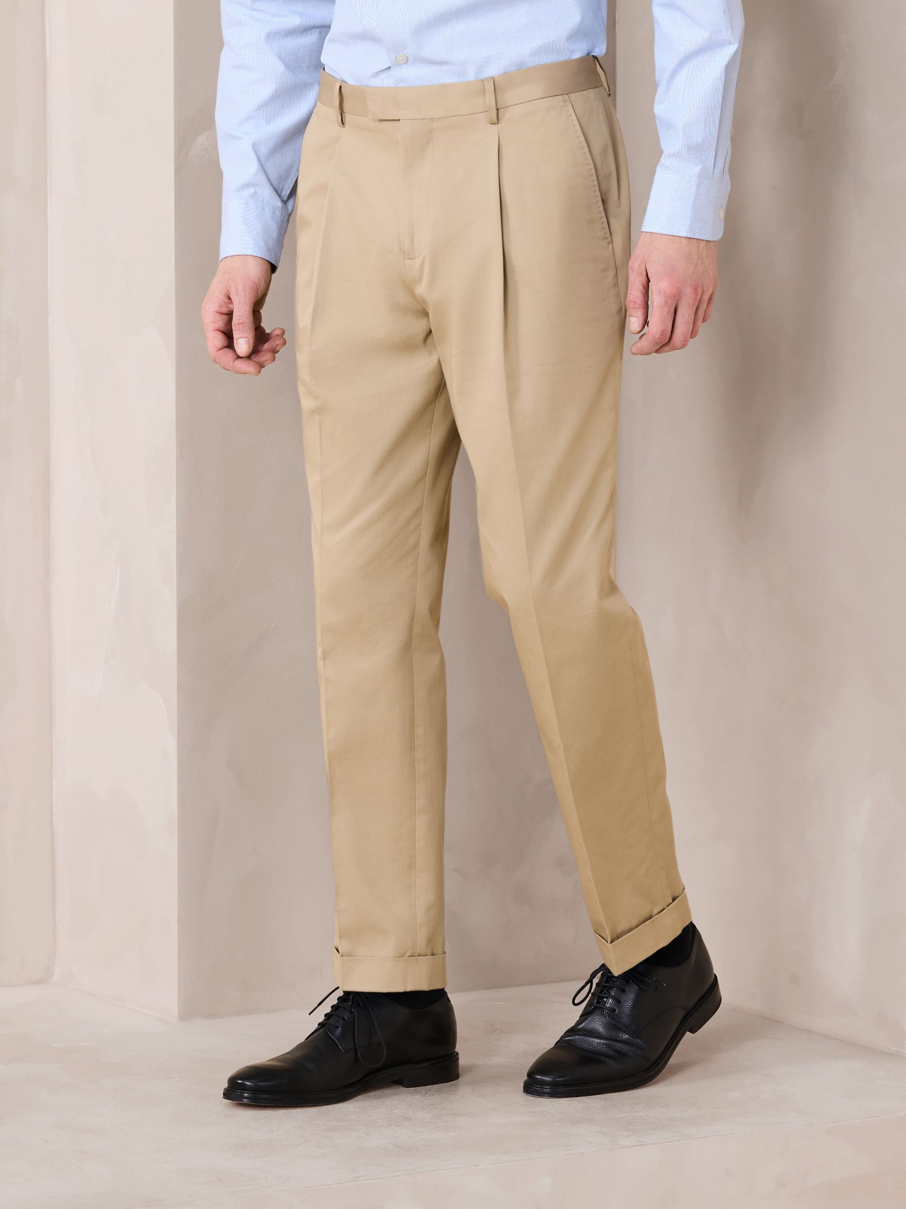 Buy Stone Regular Tapered Fit N. Premium Smart Pleated Chino
