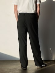 Black N.Premium Loose Fit Twin Pleat Wool Blend Smart Trousers - Image 3 of 8