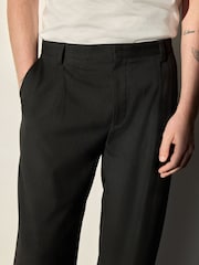 Black N.Premium Loose Fit Twin Pleat Wool Blend Smart Trousers - Image 4 of 8