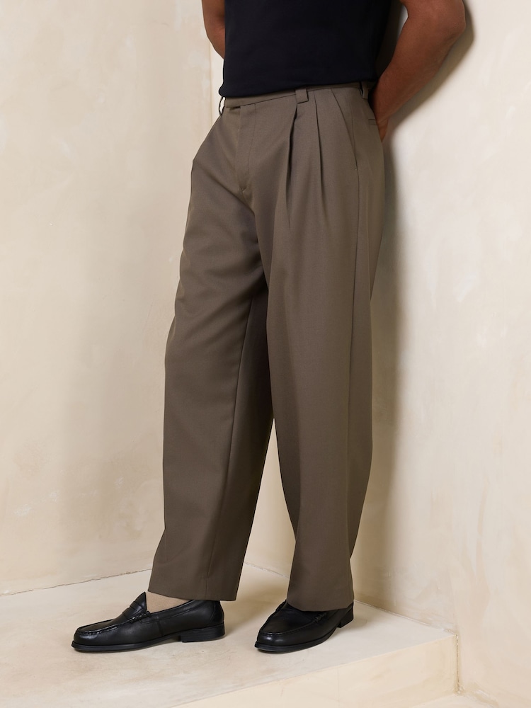 Neutral N.Premium Loose Fit Twin Pleat Wool Blend Smart Trousers - Image 1 of 11