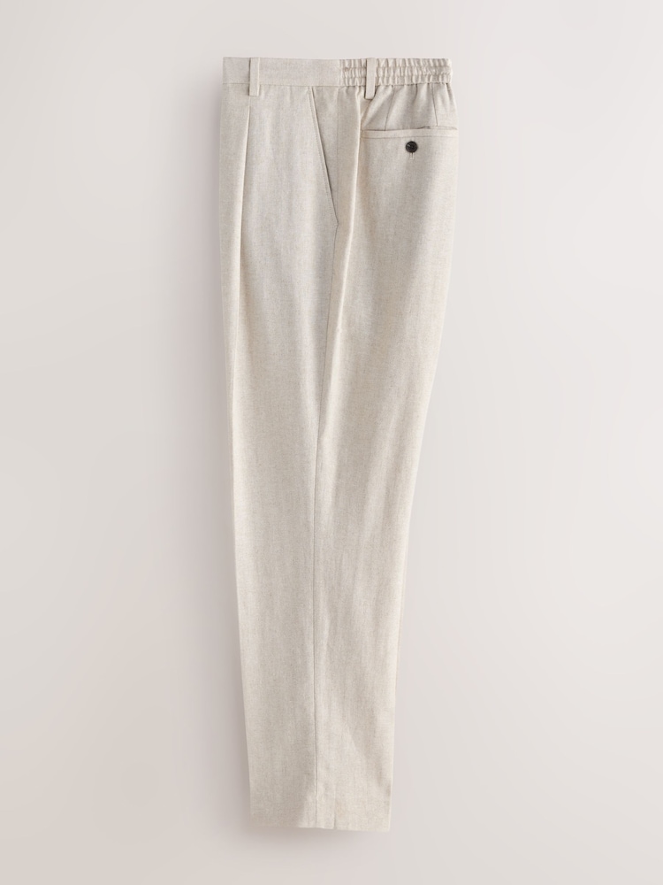Neutral Regular Tapered Fit N. Premium Linen Blend Herringbone Trousers with Elasticated Waist - Image 2 of 5