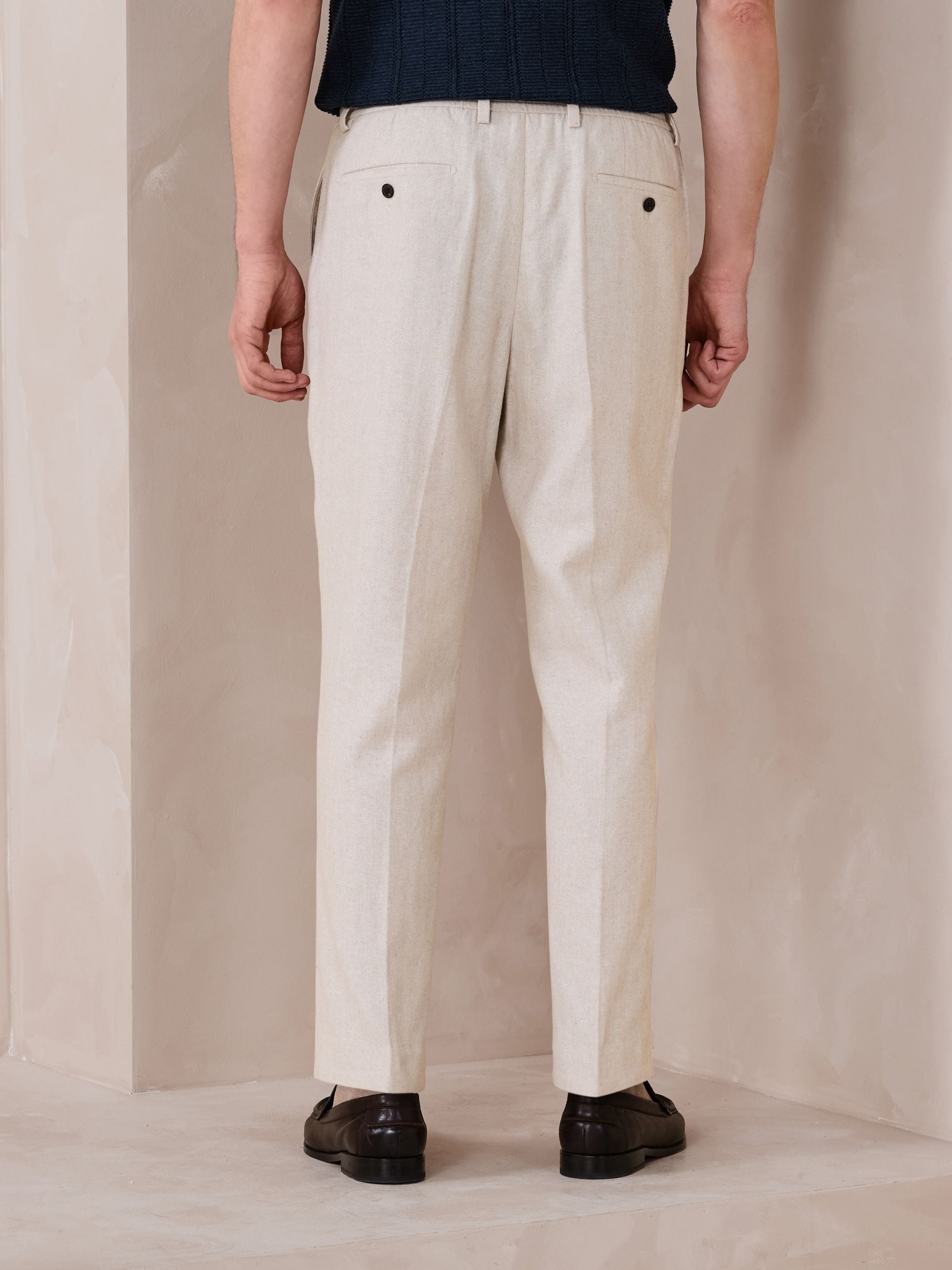 Buy Neutral Regular Tapered Fit N. Premium Linen Blend Herringbone
