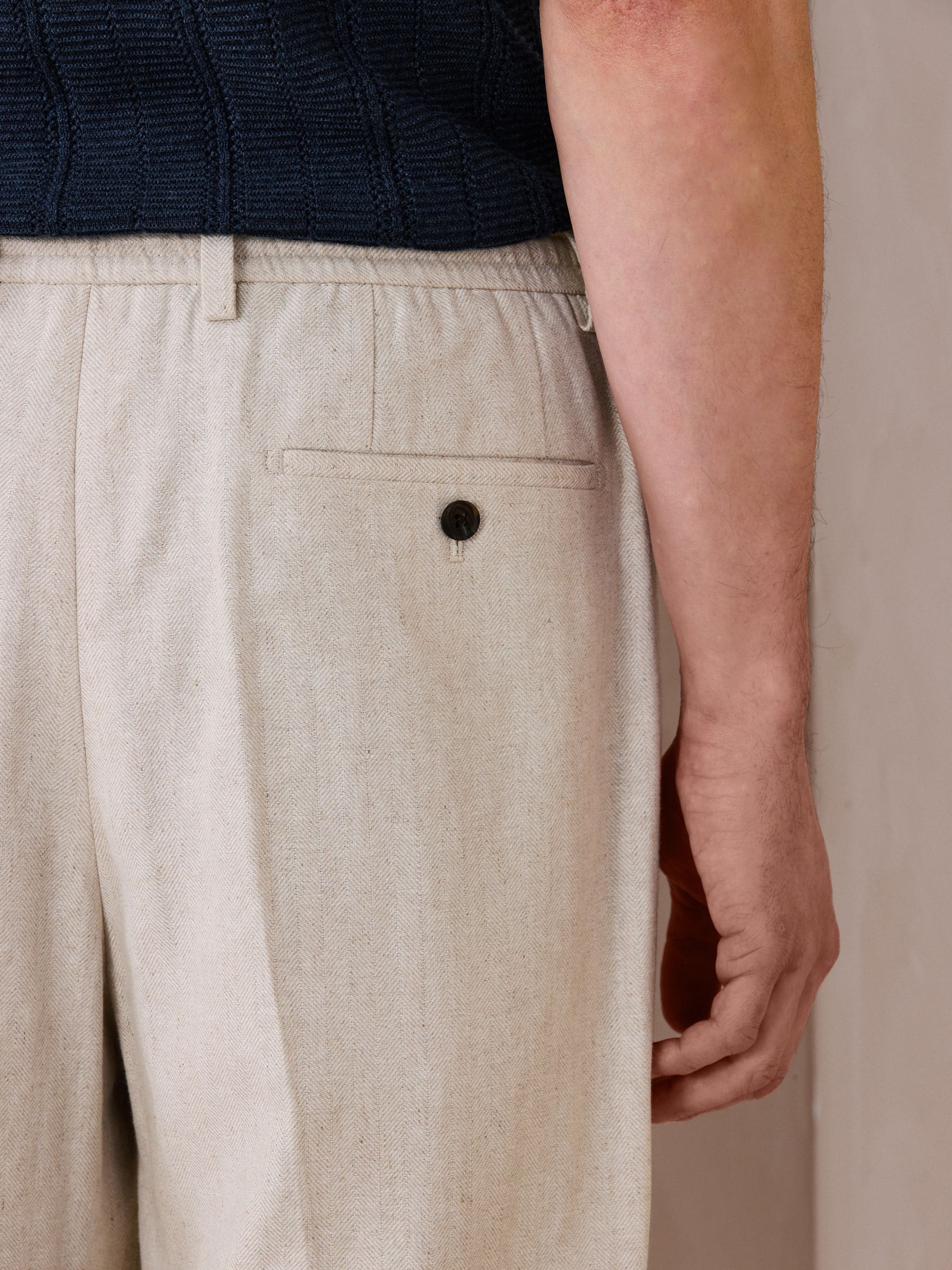 Buy Neutral Regular Tapered Fit N. Premium Linen Blend Herringbone
