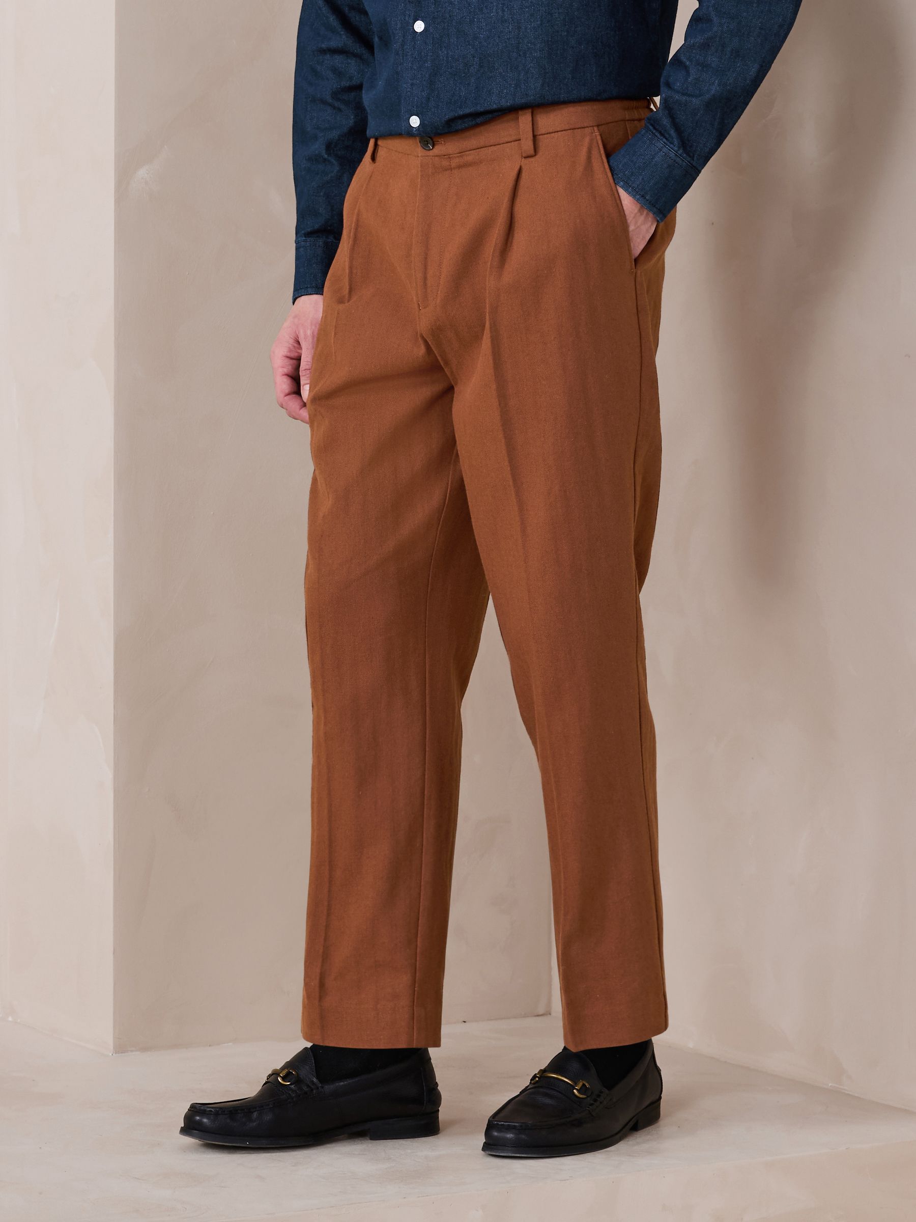 Buy Rust Brown Regular Tapered Fit N. Premium Linen Blend