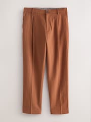 Rust Brown Regular Tapered Fit N. Premium Linen Blend Herringbone Trousers with Elasticated Waist - Image 1 of 5