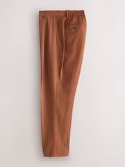 Rust Brown Regular Tapered Fit N. Premium Linen Blend Herringbone Trousers with Elasticated Waist - Image 2 of 5