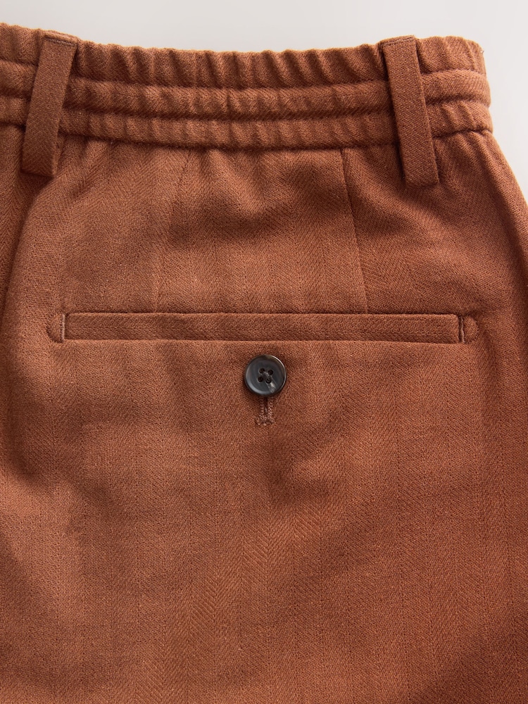 Rust Brown Regular Tapered Fit N. Premium Linen Blend Herringbone Trousers with Elasticated Waist - Image 5 of 5