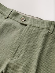 Green Regular Tapered Fit Textured Linen Blend Smart Trousers - Image 8 of 10