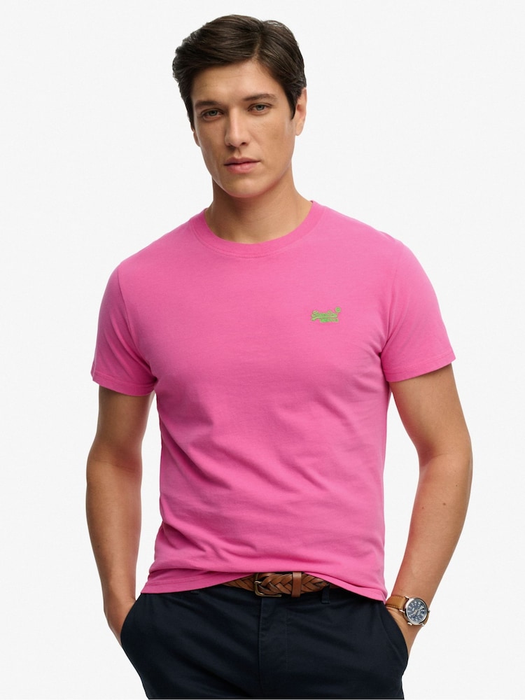 Superdry Bright Fluro Pink Essential Logo Emb T-Shirt - Image 1 of 7