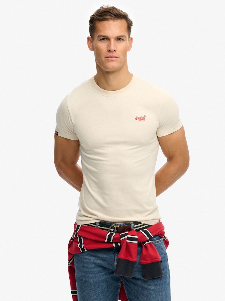 Superdry Cream Essential Logo Embroidered T-Shirt - Image 1 of 7
