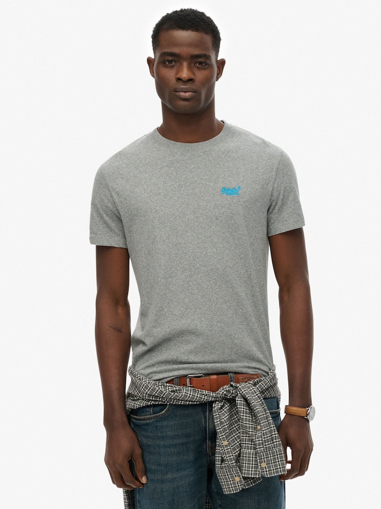 Superdry Grey Marl Essential Logo Emb T-Shirt - Image 2 of 7