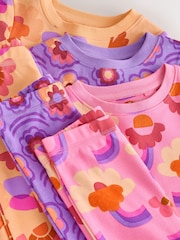 Pink/Purple Retro Floral Print Snuggle Pyjamas 3 Pack (9mths-12yrs) - Image 10 of 11