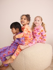 Pink/Purple Retro Floral Print Snuggle Pyjamas 3 Pack (9mths-12yrs) - Image 3 of 11