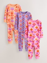 Pink/Purple Retro Floral Print Snuggle Pyjamas 3 Pack (9mths-12yrs) - Image 5 of 11