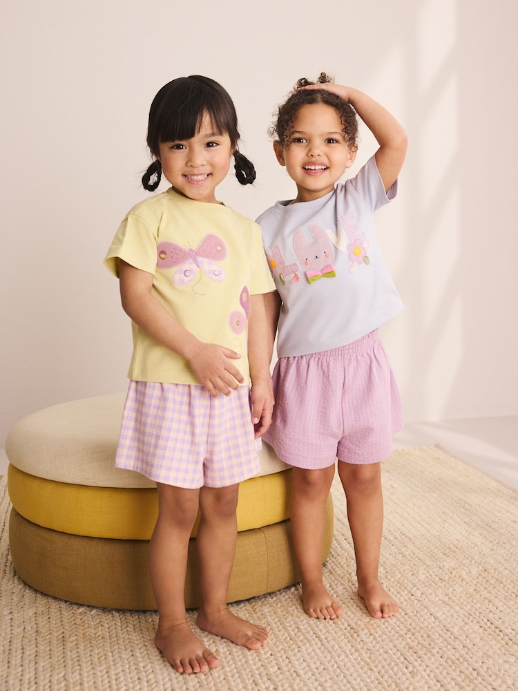 Pink/Lilac Pastel Applique Short Pyjamas 2 Pack (9mths-10yrs) - Image 1 of 5