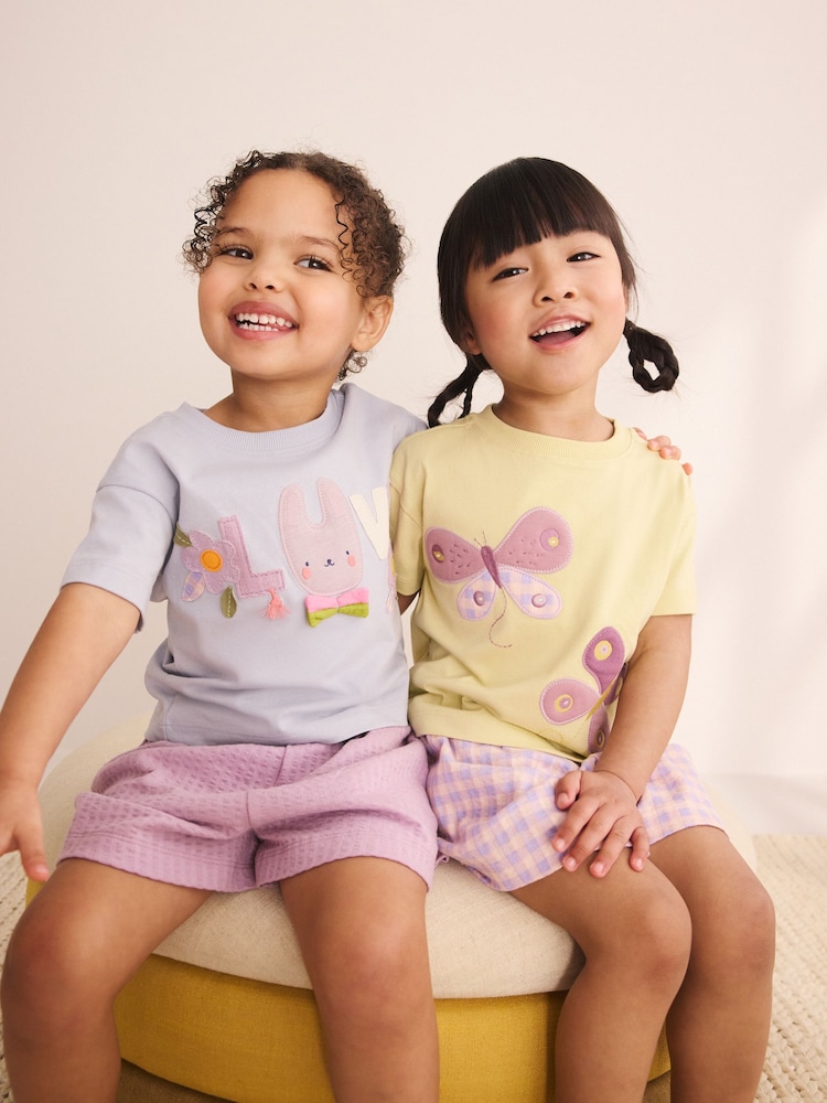 Pink/Lilac Pastel Applique Short Pyjamas 2 Pack (9mths-10yrs) - Image 2 of 5