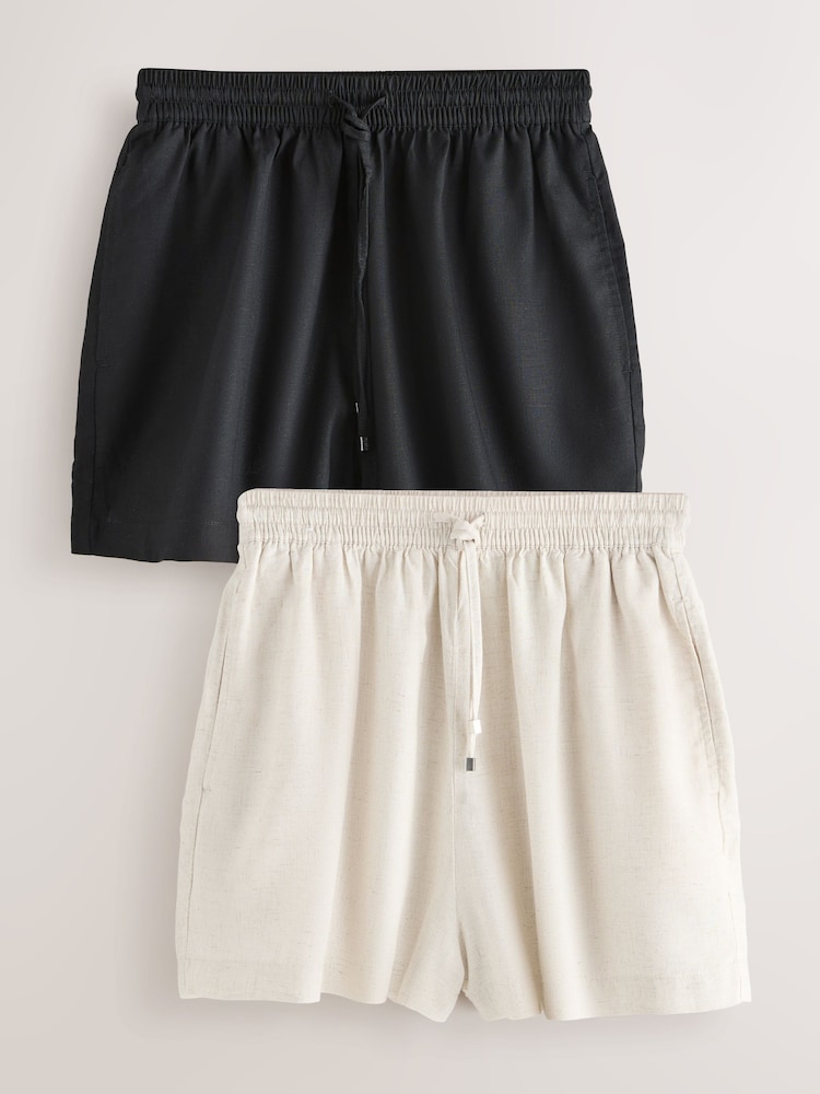 Black/Neutral Shorts 2 Pack with Linen - Image 1 of 9