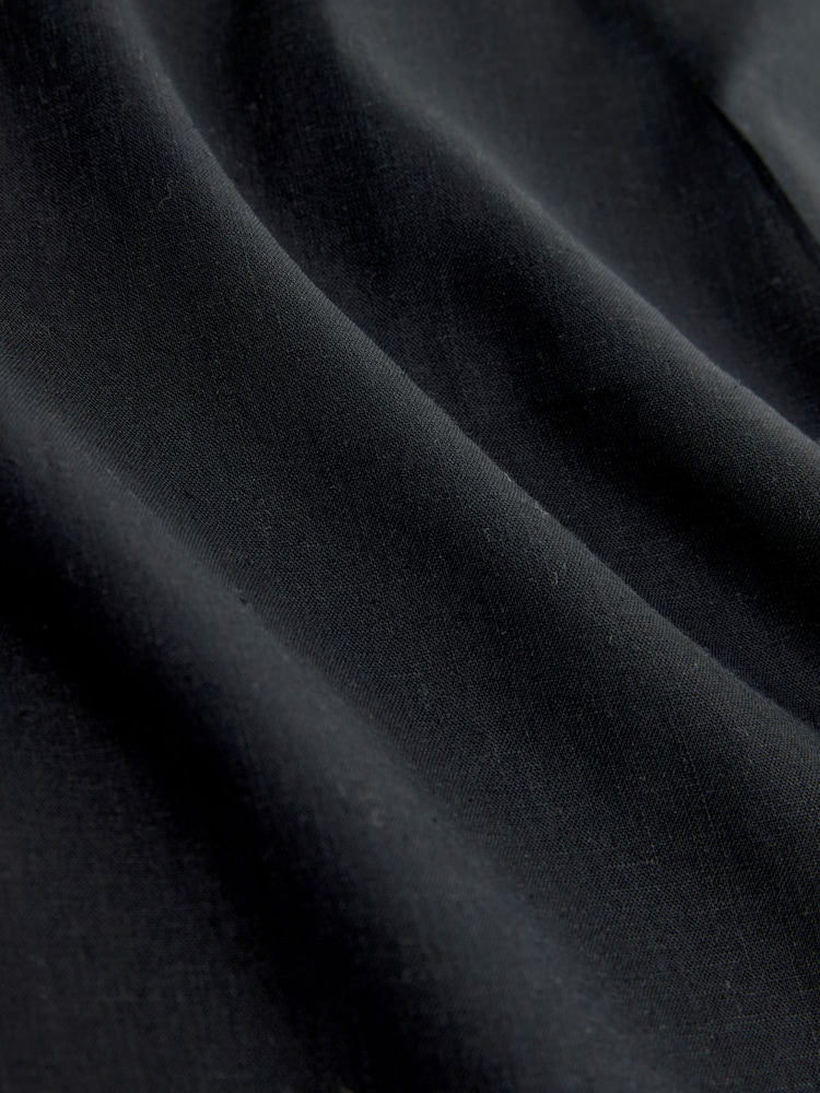 Black Pull On Wide Leg Trousers With Linen - Image 3 of 3