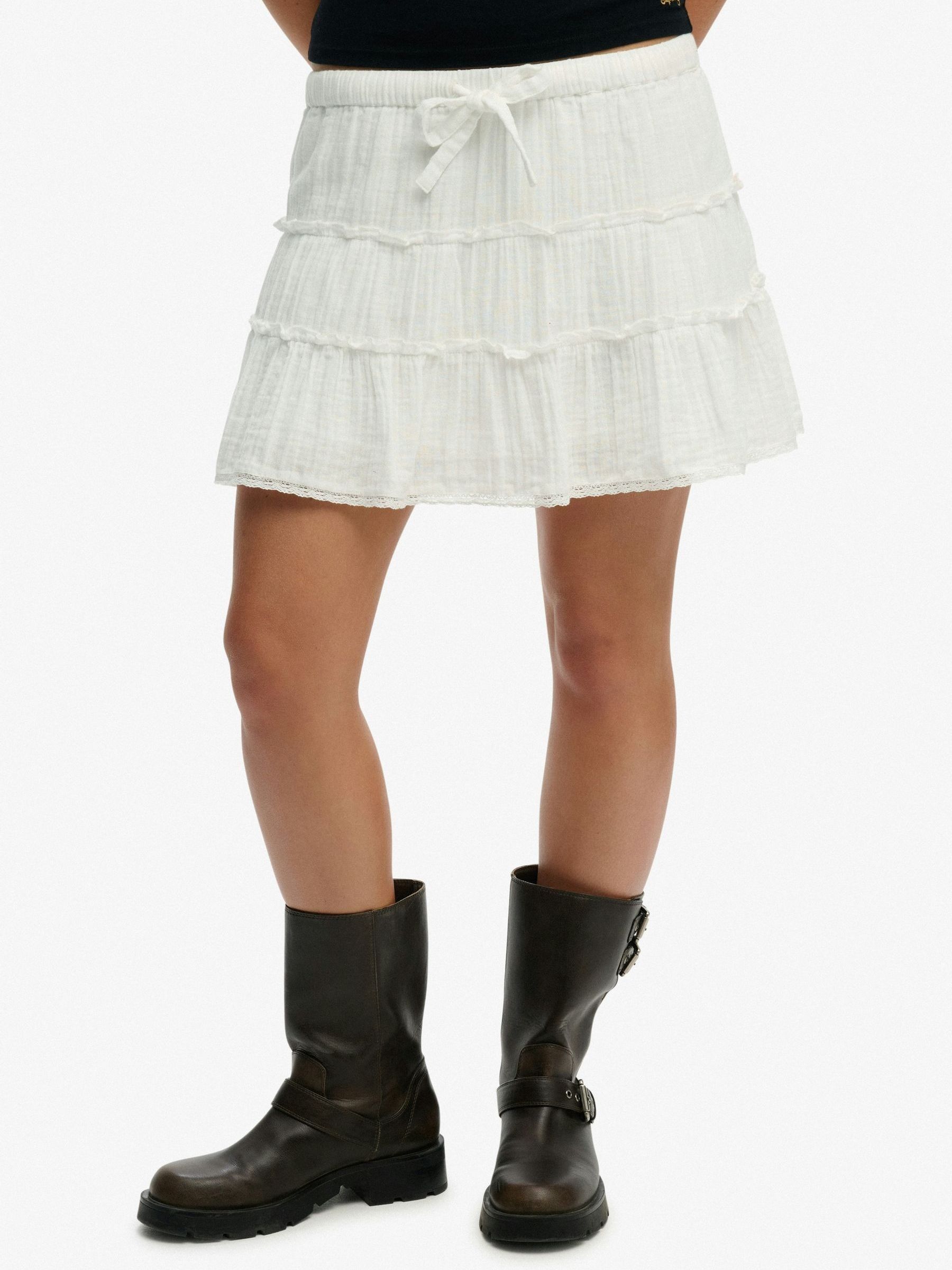 Buy Superdry White Cheesecloth Tiered Mini Skirt from the Next UK