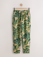 Green/Yellow Palm Print - Suruali Iliyofungwa kwa Mguu na Kitani - Picha 1 kati ya 3