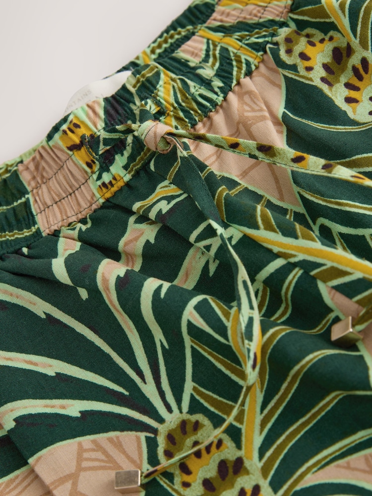Green/Yellow Palm Print - Suruali Iliyofungwa kwa Mguu na Kitani - Picha 2 kati ya 3
