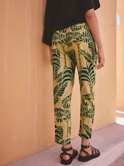 Berde/Dilaw na Palad na May Disenyo - Hilahin ang Papered na Pantalon na May Linen - Larawan 4 ng 8