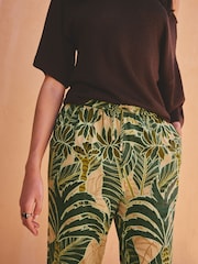 Berde/Dilaw na Palad na May Disenyo - Hilahin ang Papered na Pantalon na May Linen - Larawan 5 ng 8