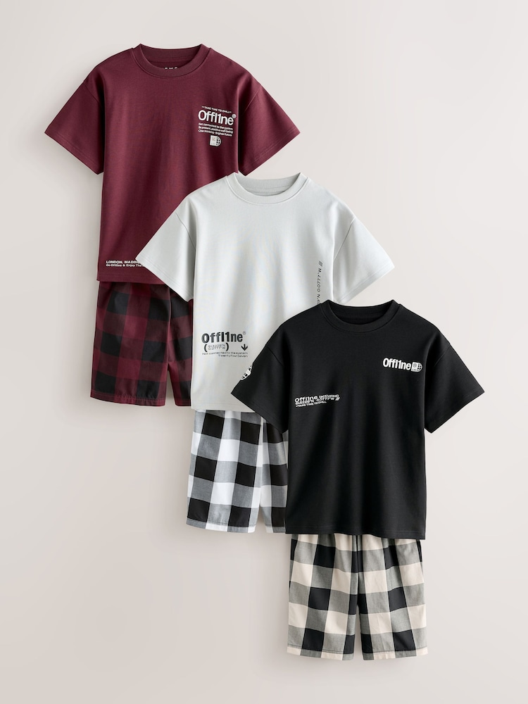 Black/White/Red Check Woven Short Pyjamas 3 Pack (3-16yrs) - Image 1 of 13